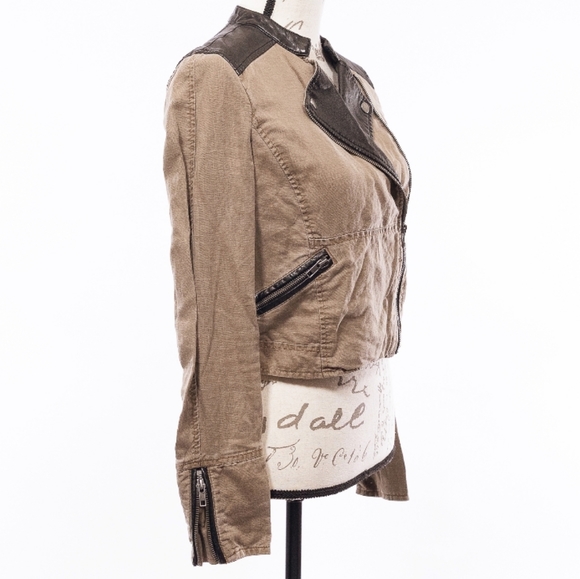 Free People Linen Vegan leather Moto Biker Jacket - Picture 11 of 14
